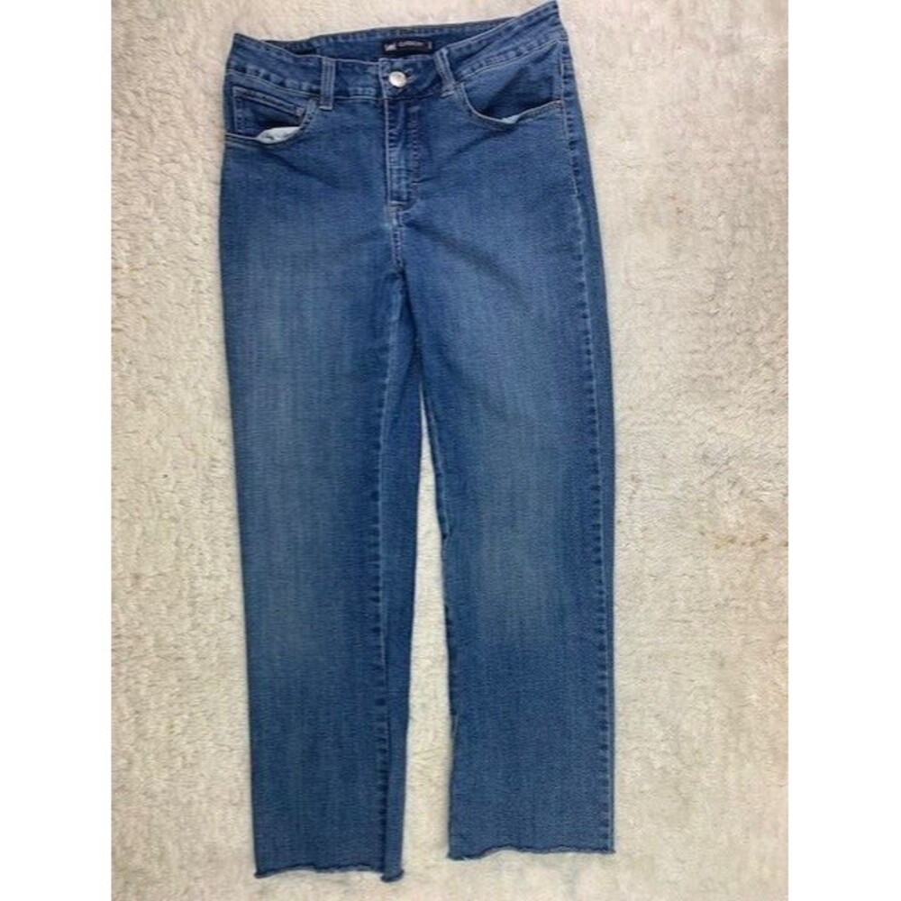 Lee Classic Fit Size 8 Womens Jeans Stretch Mid Rise Med Wash Straight Raw Hem